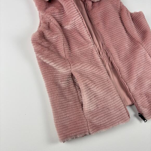 Liz Claiborne Blush Pink Ribbed Faux Fur Full Zip Reversible Vest w/ Pockets MED - Picture 8 of 12